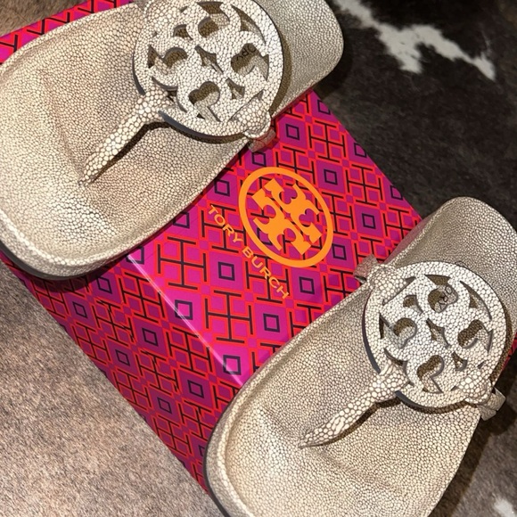 Tory Burch Beige Textured Sandals - Picture 1 of 3